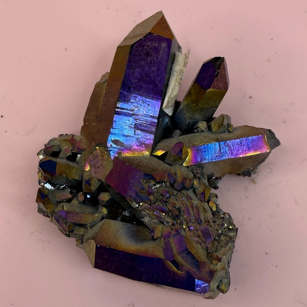 Iridescent Titanium Aura Quartz Cluster - Purple Blue Sheen